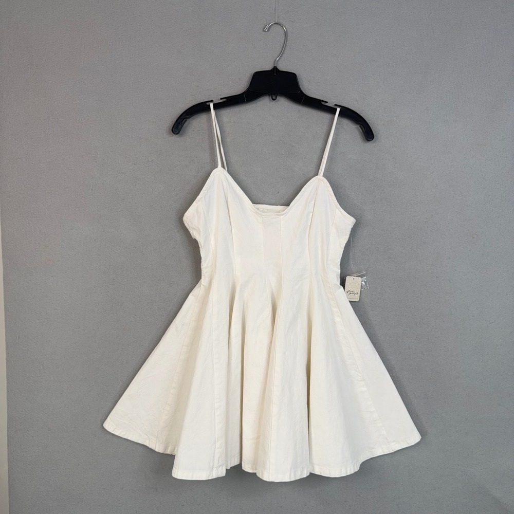 Free People Mini Dress Women Small Ivory Cotton Linen Fit & Flare Tan Lines